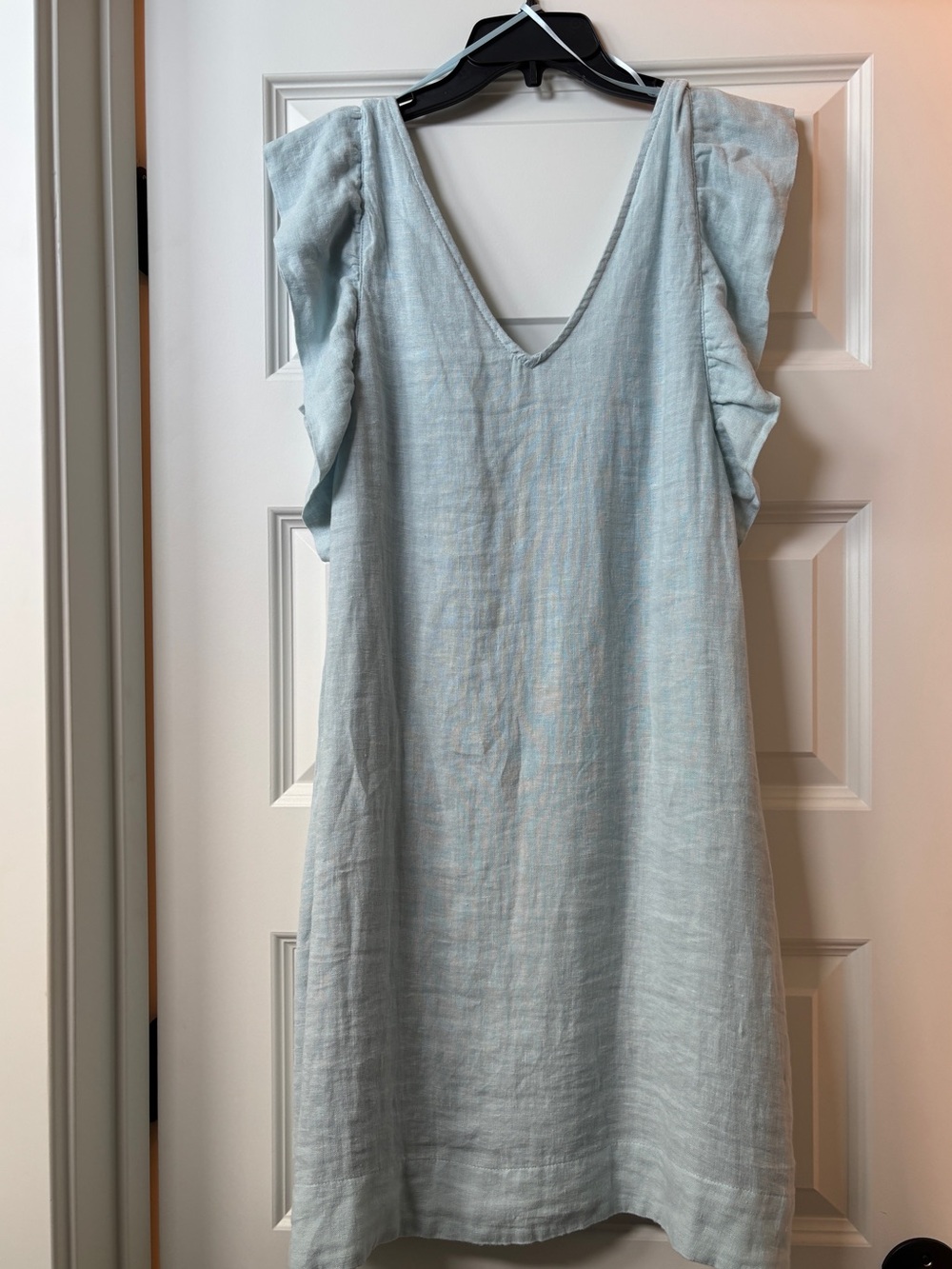 Brave+True Light Blue Linen V-Neck Ruffle Sleeve Dress NWT